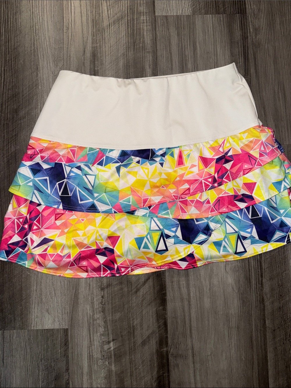 Lucky in love, tennis skirt skort medium 8-10 stained glass rainbow pickleball